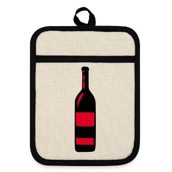 Wine Wine Bottle Red Wine Gift Wine Lover - Pot holders with rubber back - linen/black  - Front