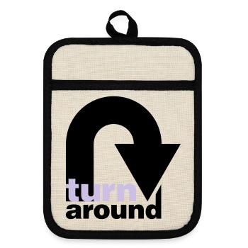 turn around | undrehen | arrow | pfeil - Pot holders with rubber back - linen/black  - Front
