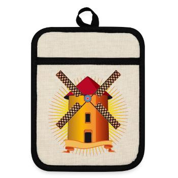 golden windmill with a shining background - Pot holders with rubber back - linen/black  - Front