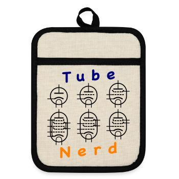 Vacuum Tube Nerd - Pot holders with rubber back - linen/black  - Front