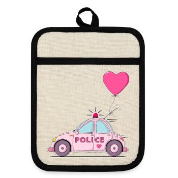 Police Heart Pink - Pot holders with rubber back - linen/black  - Front