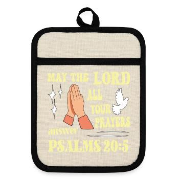 Psalm 20:5 May the Lord... - Pot holders with rubber back - linen/black  - Front