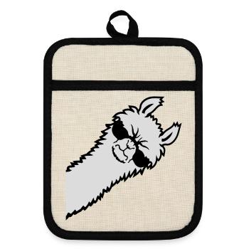 Llama Angry Looking Side Sunglasses Cool Sour - Pot holders with rubber back - linen/black  - Front