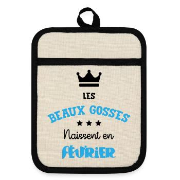 Cadeau naissance bébé garçon Février Beaux Gosses - Maniques avec dos en caoutchouc - lin/noir  - Devant