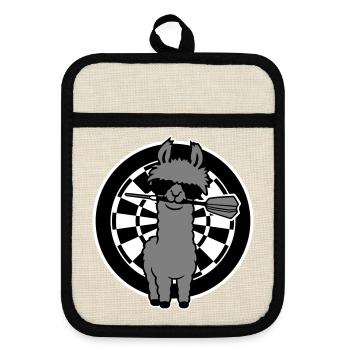 Cooles Lama Dartscheibe Sonnenbrille Dartpfeil Süß - Topflappen mit Gummirückseite - Leinen/Schwarz  - Vorne