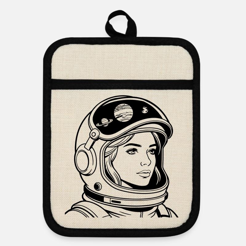 Femme de l’espace - Maniques avec dos en caoutchouc - lin/noir