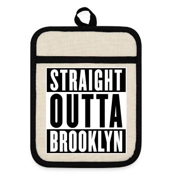 Straight outta Brooklyn (changeable colors) - Pot holders with rubber back - linen/black  - Front