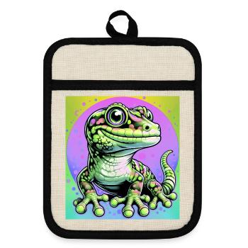 Gecko - Topflappen mit Gummirückseite - Leinen/Schwarz  - Vorne