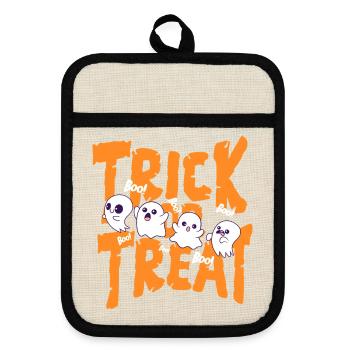 Trick or Treat Geisterdruck Halloween - Topflappen mit Gummirückseite - Leinen/Schwarz  - Vorne