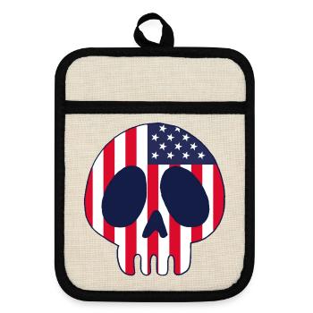 Amerikanischer Schädel - Topflappen mit Gummirückseite - Leinen/Schwarz  - Vorne