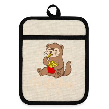 Frittchen - Frettchen mit Fritten - Pommes Frites - Topflappen mit Gummirückseite - Leinen/Schwarz  - Vorne