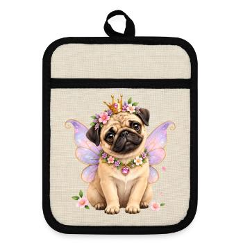 Mops Hund süßer Mops niedlicher Mops - Topflappen mit Gummirückseite - Leinen/Schwarz  - Vorne