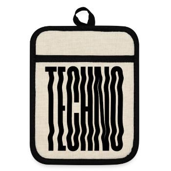 Techno Wave verzerrte Typografie - Topflappen mit Gummirückseite - Leinen/Schwarz  - Vorne