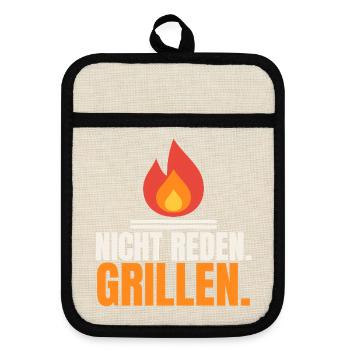 Nicht reden. Grillen. – Grillmeister Spruch - Topflappen mit Gummirückseite - Leinen/Schwarz  - Vorne