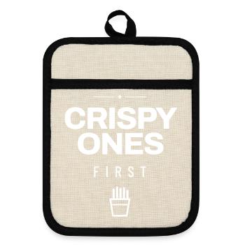 Pommes Pommes Frites Kartoffel Lustig Imbiss Snack - Topflappen mit Gummirückseite - Leinen/Schwarz  - Vorne