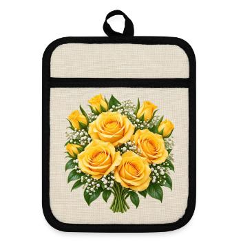 Golden Rose Bouquet Glow - Topflappen mit Gummirückseite - Leinen/Schwarz  - Vorne