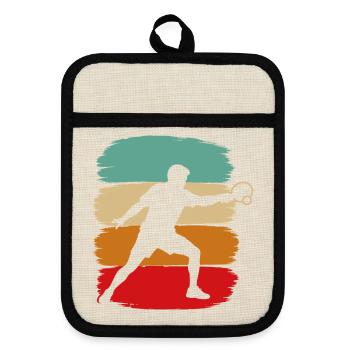 Tischtennis Spieler Grunge Pinselstriche Retro - Topflappen mit Gummirückseite - Leinen/Schwarz  - Vorne