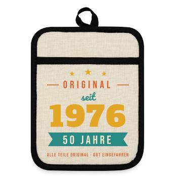 Original seit 1976 – 50. Geburtstag Jahrgang - Topflappen mit Gummirückseite - Leinen/Schwarz  - Vorne