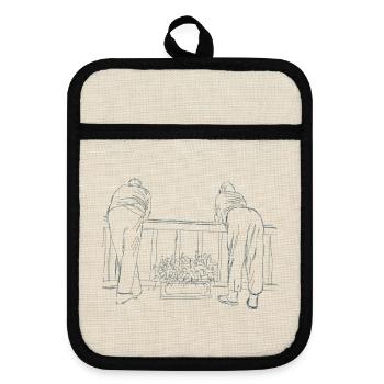 man and woman - Pot holders with rubber back - linen/black  - Front