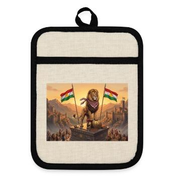 Kurdistan Lion - Topflappen mit Gummirückseite - Leinen/Schwarz  - Vorne
