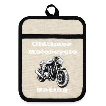 Oldtimer Motorcycle Racing white - Pot holders with rubber back - linen/black  - Front