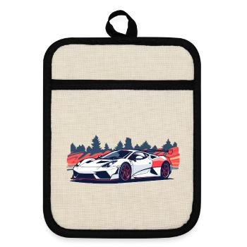 Racing supercar with a red accent - Pot holders with rubber back - linen/black  - Front