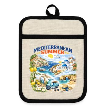 Mittelmeer-Sommerroller Côte Bleue - Topflappen mit Gummirückseite - Leinen/Schwarz  - Vorne