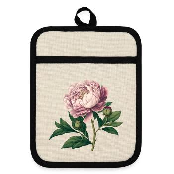 Traditionelle Pfingstrose - Vintage Rosa Aquarel - Topflappen mit Gummirückseite - Leinen/Schwarz  - Vorne
