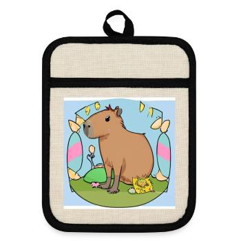 Oster-Capybara - Topflappen mit Gummirückseite - Leinen/Schwarz  - Vorne