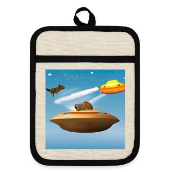 UFO Caps - Pot holders with rubber back - linen/black  - Front