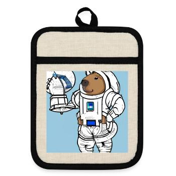 Capybara astronaut - Pot holders with rubber back - linen/black  - Front