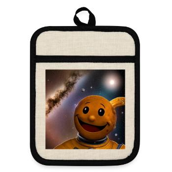 Lächelnder Astro Kosmosfreund - Topflappen mit Gummirückseite - Leinen/Schwarz  - Vorne