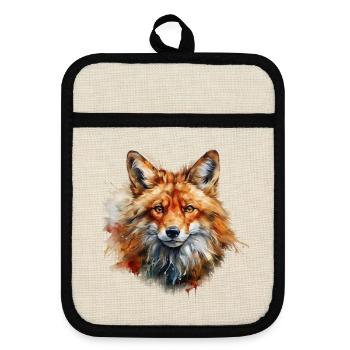 Roter Fuchs Portrait – Wildtier Alpen Motiv - Topflappen mit Gummirückseite - Leinen/Schwarz  - Vorne
