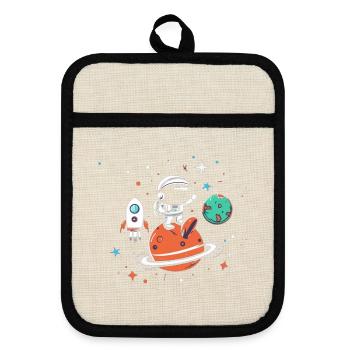 Astronaut on Orange Planet Space Adventure - Pot holders with rubber back - linen/black  - Front