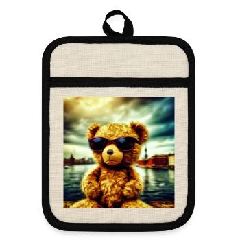 Teddy goes Wild - Topflappen mit Gummirückseite - Leinen/Schwarz  - Vorne