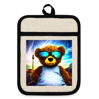 Teddy in Berlin I - Topflappen mit Gummirückseite - Leinen/Schwarz  - Vorne