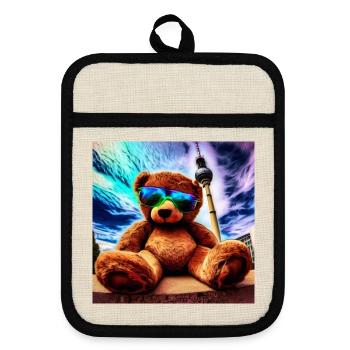 Teddy in Berlin II - Topflappen mit Gummirückseite - Leinen/Schwarz  - Vorne