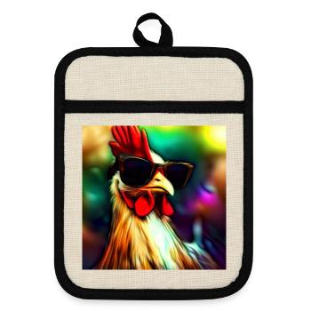 Fancy Chicken III - Topflappen mit Gummirückseite - Leinen/Schwarz  - Vorne