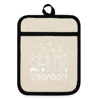 Lisbon Skyline Line Art - Pot holders with rubber back - linen/black  - Front