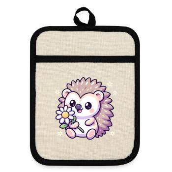 Hedgehog Cindy - Pot holders with rubber back - linen/black  - Front