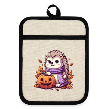 Igel Halloween - Topflappen mit Gummirückseite - Leinen/Schwarz  - Vorne