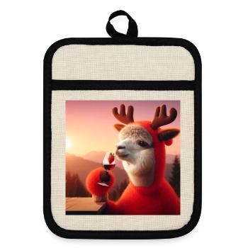 Reindeer alpaca with red wine before sunset - Pot holders with rubber back - linen/black  - Front