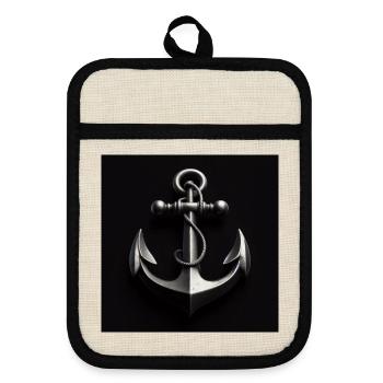 Anchor maritime - Pot holders with rubber back - linen/black  - Front