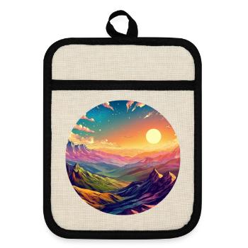 Paysage Coloré Épique Coucher De Soleil Bande Dessinée - Maniques avec dos en caoutchouc - lin/noir  - Devant