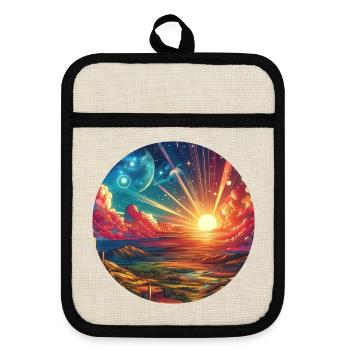 Paysage, Coloré, Épique, Montagnes, Nuages, Bande dessinée - Maniques avec dos en caoutchouc - lin/noir  - Devant