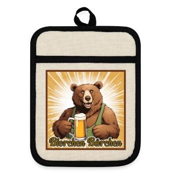 Bierchen Bärchen - Topflappen mit Gummirückseite - Leinen/Schwarz  - Vorne