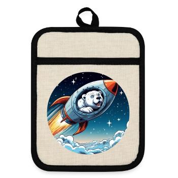 excited polar bear in a rocket comic - Pot holders with rubber back - linen/black  - Front