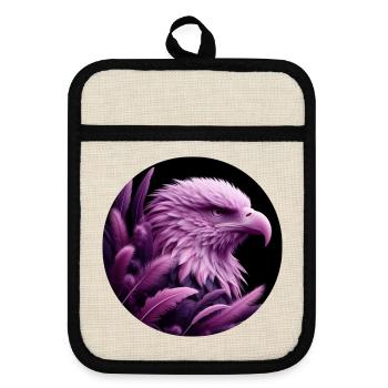 Tête d’aigle pourpre avec des plumes - Maniques avec dos en caoutchouc - lin/noir  - Devant