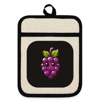 Purple grape with face - Pot holders with rubber back - linen/black  - Front