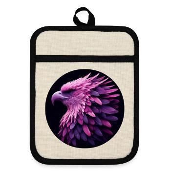 Aigle avec des plumes violettes et roses, photoréaliste - Maniques avec dos en caoutchouc - lin/noir  - Devant